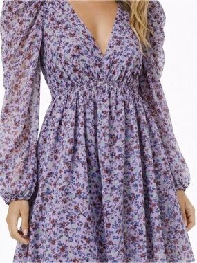 wild fable Lilac Floral V-Neck Long Sleeve Midi Dress